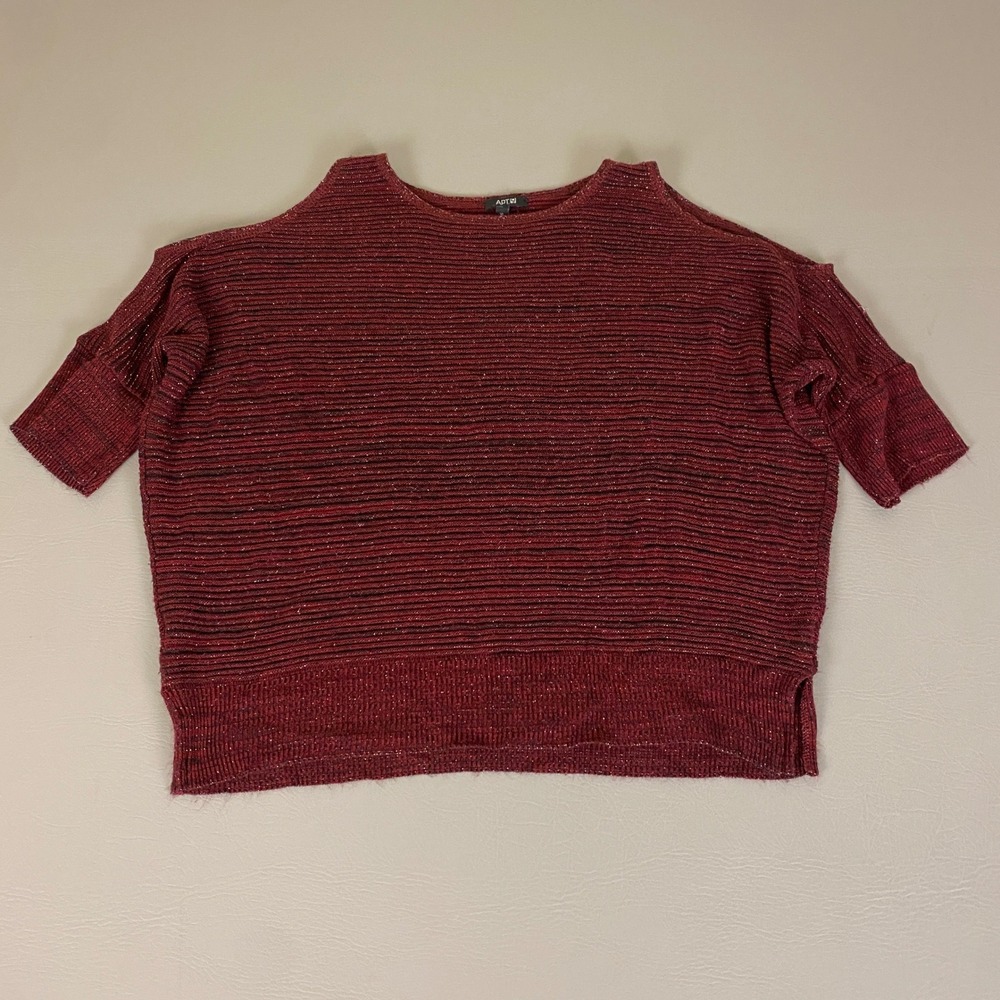 Apt. 9 Metallic Stripe Cold Shoulder Sweater Top XL Red Purple Pullover Knit